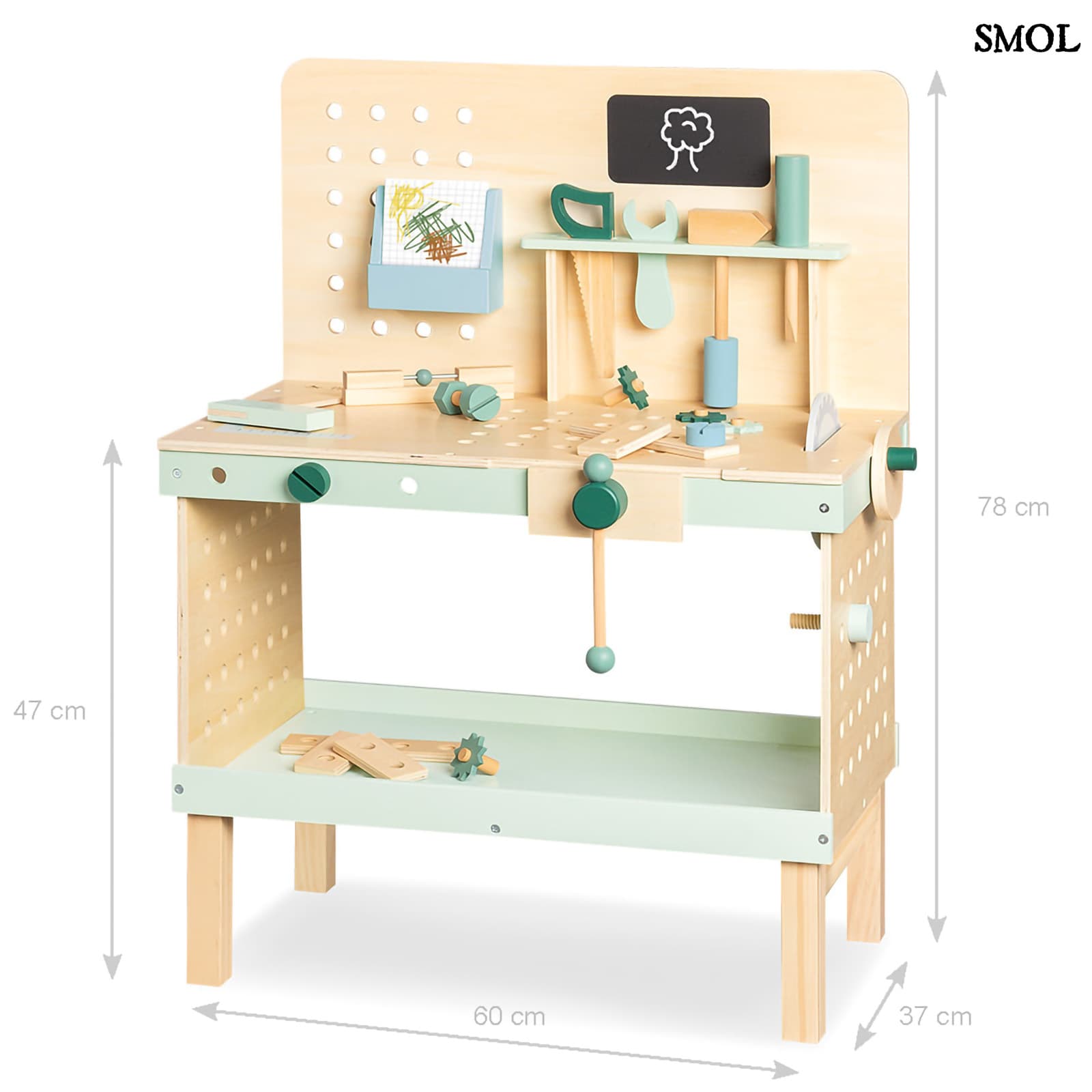 Fa Szerszámos Asztal Kiegészítőkkel | JUPP | SMOL - méretekkel
