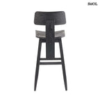 Fekete fa bárszék LovYa, tömör teakfa háttámlával, modern konyhaszigethez hátulról