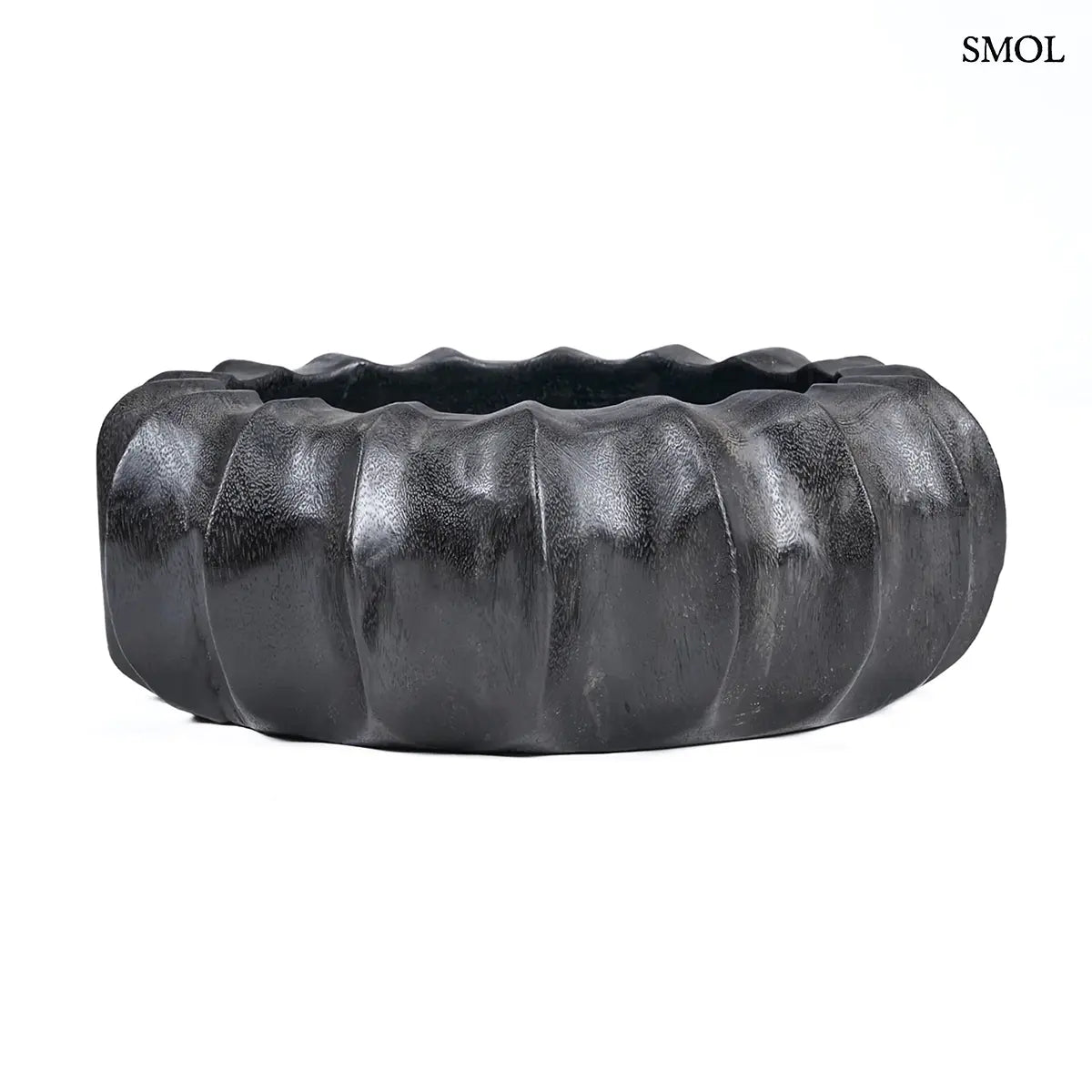 Fekete kerek mangófa dekoratív tál, 40×15 cm, fehér háttérrel