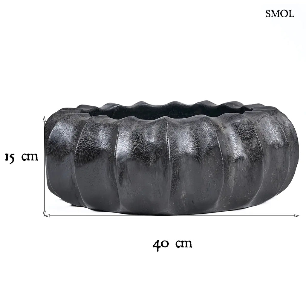 Fekete kerek mangófa dekoratív tál, 40×15 cm, méretekkel