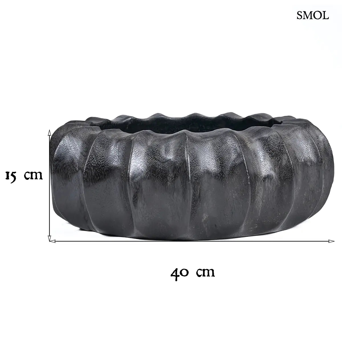 Fekete kerek mangófa dekoratív tál, 40×15 cm, méretekkel