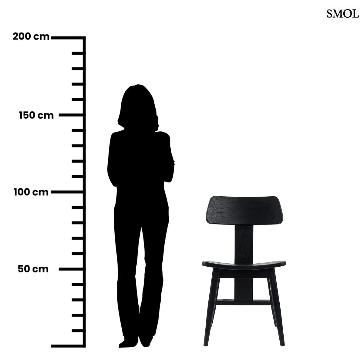 LovYa fekete tömör teakfa étkezőszék, skandináv design, méretarányosan