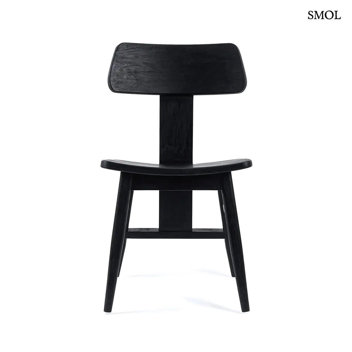 LovYa fekete tömör teakfa étkezőszék, skandináv design, szemből, fehér háttérrel