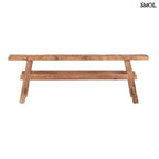 Natúr teakfából készült, rusztikus megjelenésű fa pad szemből