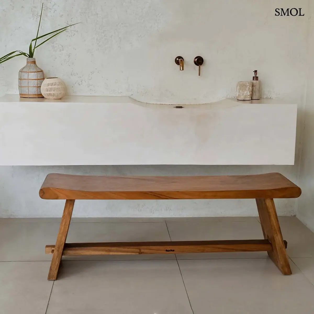 Tömör suar fa pad natúr színben, 120×45 cm, fürdőszobában