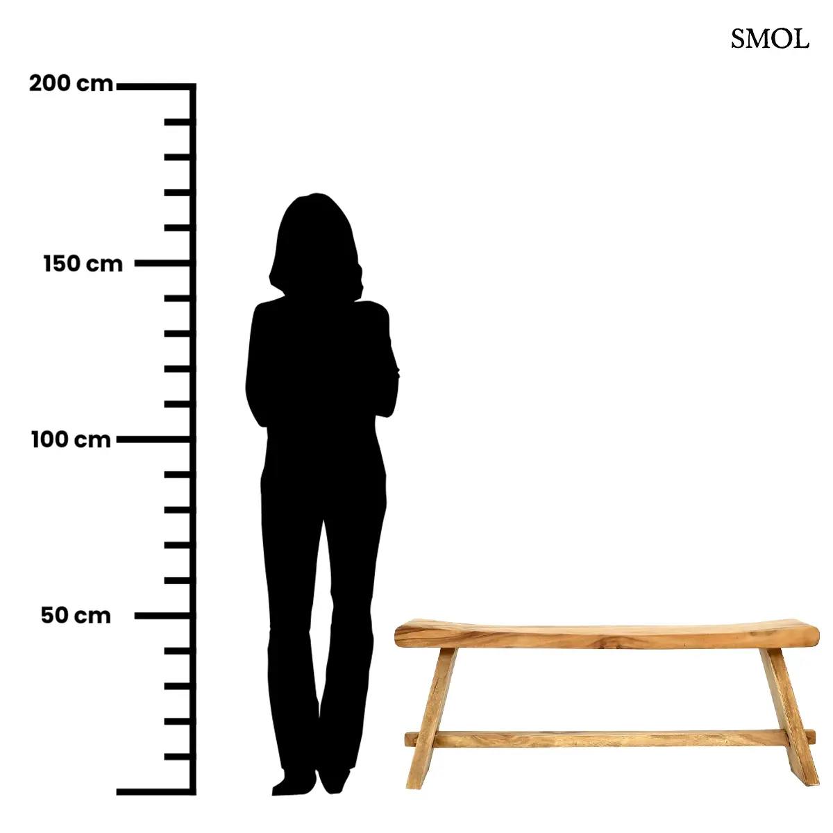 Tömör suar fa pad natúr színben, 120×45 cm, méretarányosan
