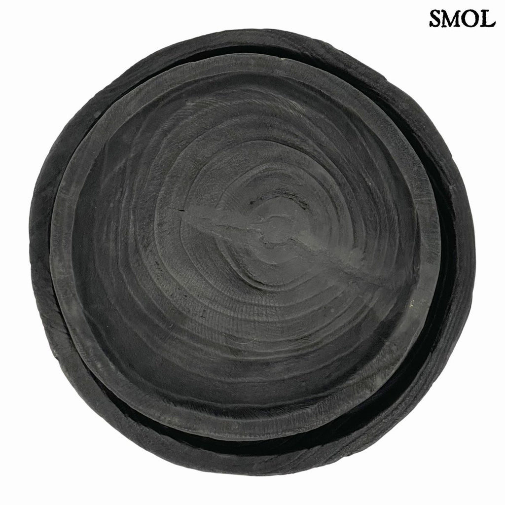 HUGO fa tál szett mélyen barázdált, sötét tónusú erezettel és rusztikus belső textúrával, egymásban