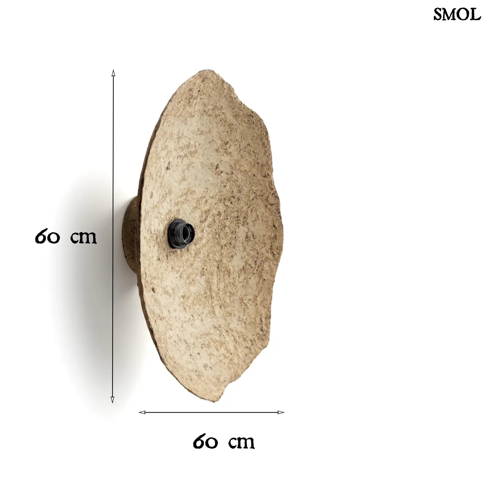 Falilámpa papírmaséból, organikus homokszínű felülettel méretekkel