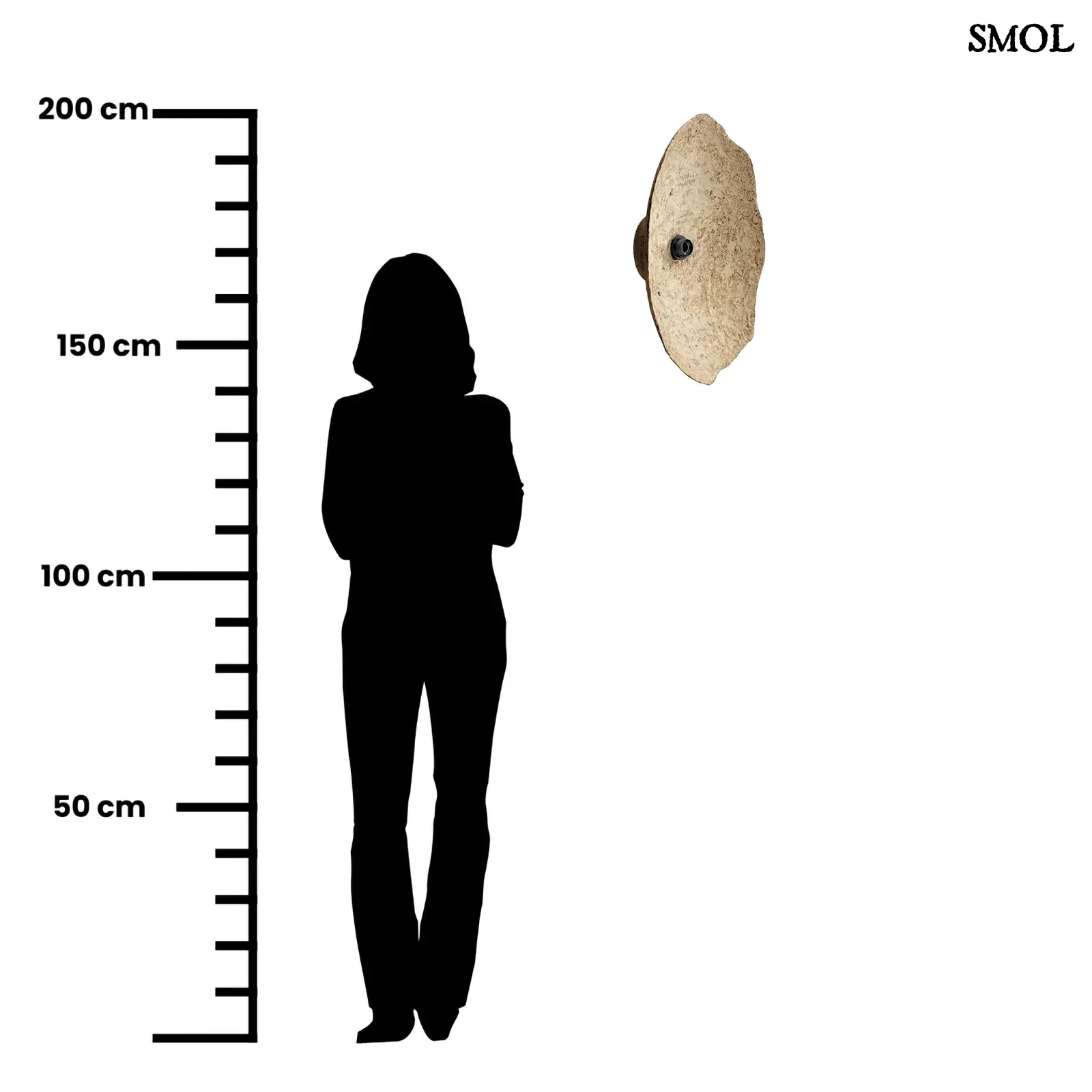 Falilámpa papírmaséból, organikus homokszínű felülettel méretarányosan