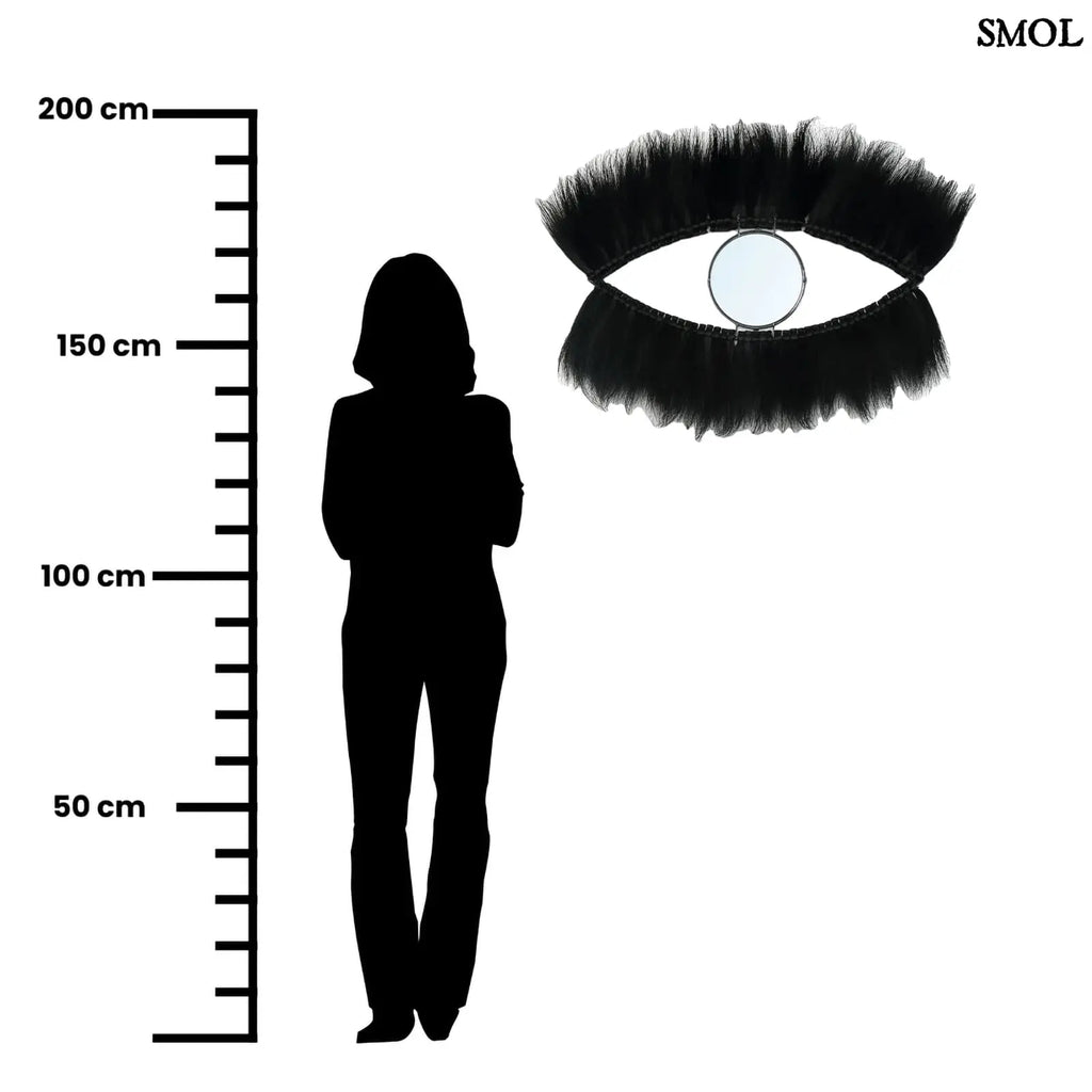 Falitükör fekete fűből, ovális formában, természetes anyagból készült,  méretarányosan