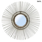 Fekete rattan falitükör kör alakú kerettel, természetes boho stílusban, fehér háttérrel