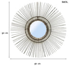 Fekete rattan falitükör kör alakú kerettel, természetes boho stílusban, méretekkel