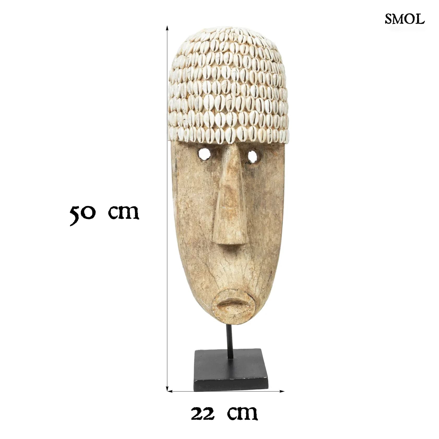 Faszobor tartón - kagylókkal, 50 cm | COWRIE - smol.hu - méretekkel