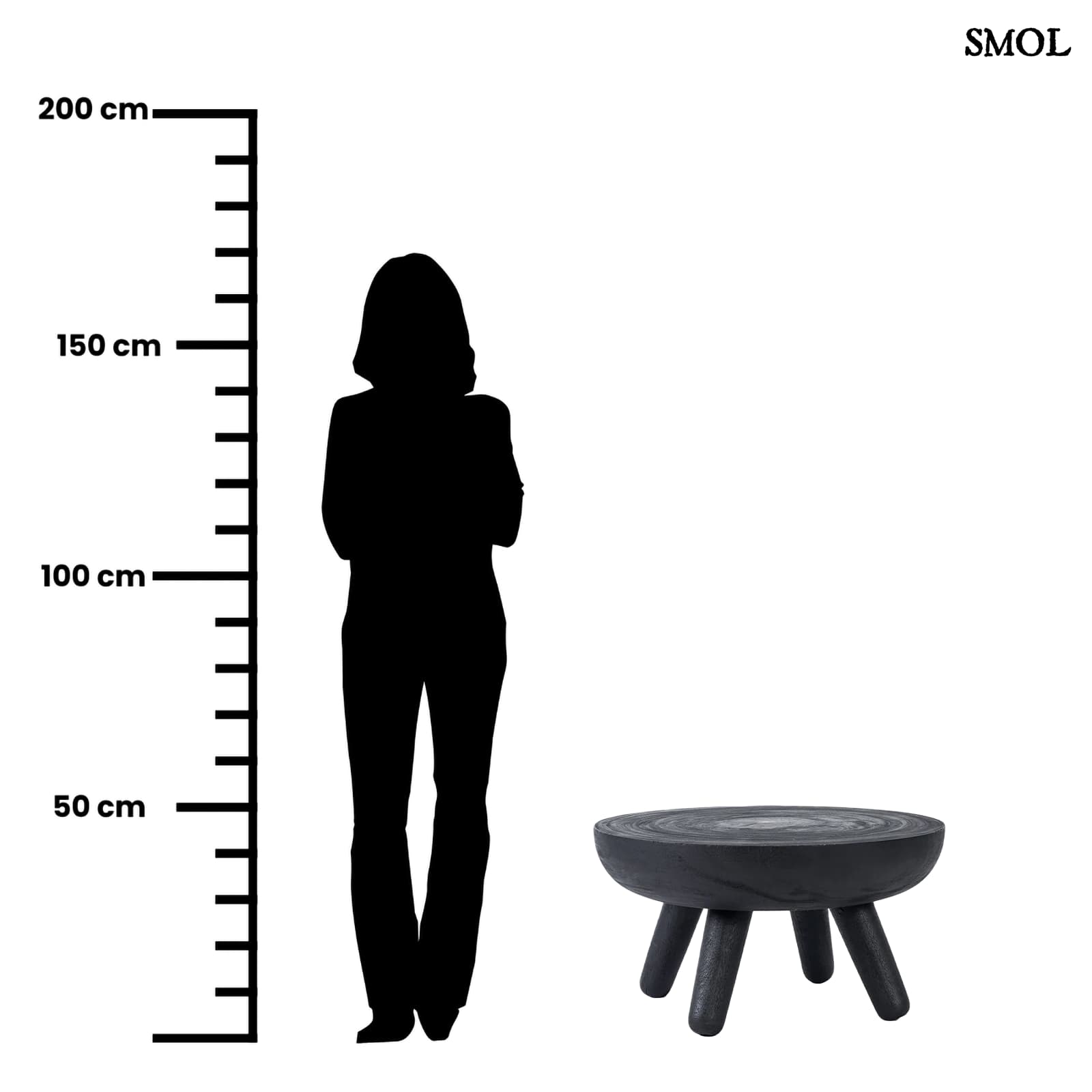 Fekete Kisasztal Suarfából, 78,5 cm| LOSTEN | SMOL - méretarányosan