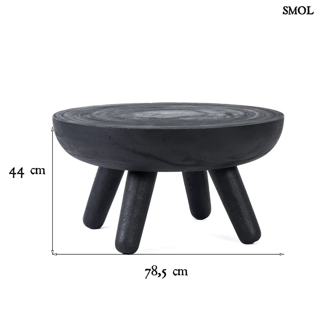Fekete Kisasztal Suarfából, 78,5 cm| LOSTEN | SMOL - méretekkel