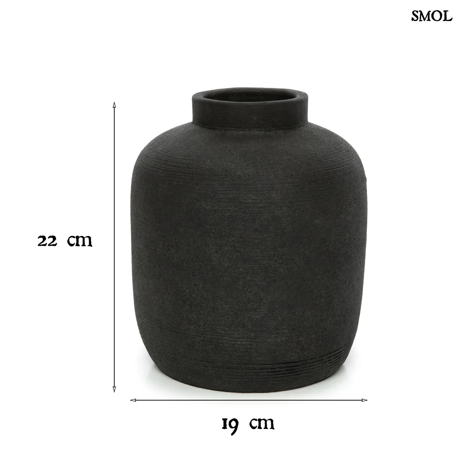 Fekete Terrakotta Váza, 22 cm | PEAKY | SMOL - méretekkel