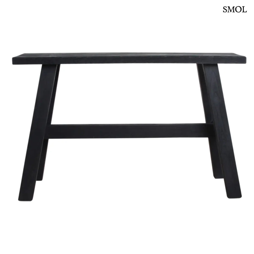 Fekete fa pad indiai buszmegálló stílusban, antikolt felülettel, szemből