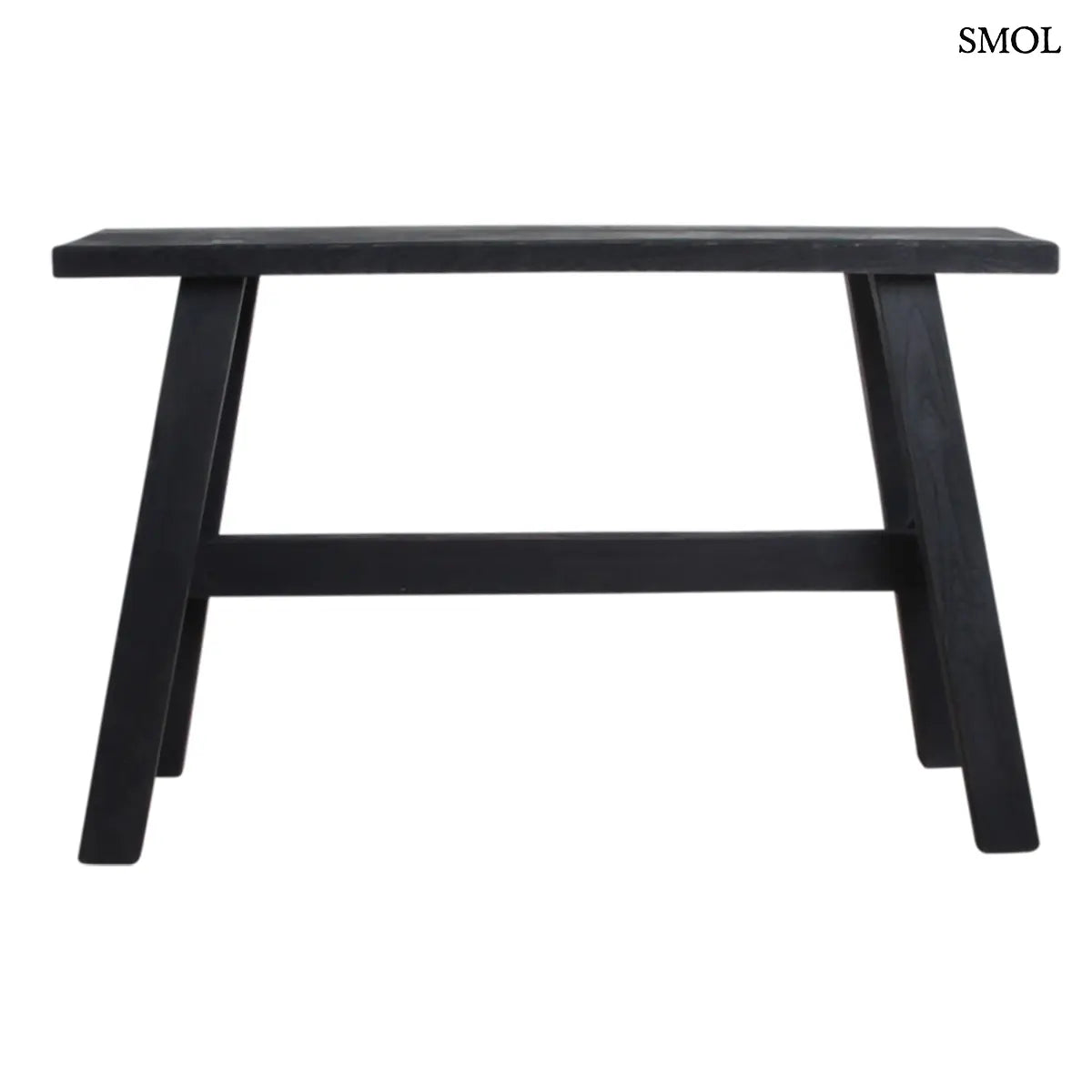 Fekete fa pad indiai buszmegálló stílusban, antikolt felülettel, szemből