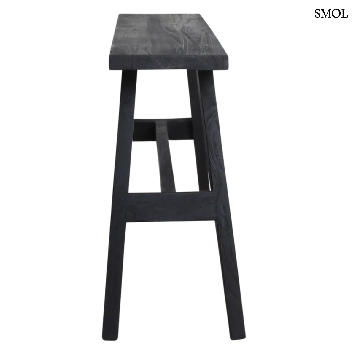 Fekete fa pad indiai buszmegálló stílusban, antikolt felülettel, oldalról