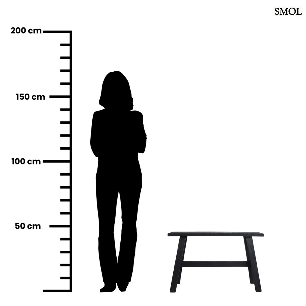 Fekete fa pad indiai buszmegálló stílusban, antikolt felülettel, méretarányosan