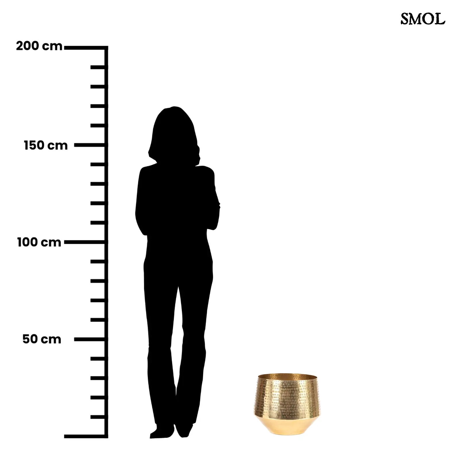 Ragyogó sárgaréz kalapált Planter, fém virágtartó, méretarányosan