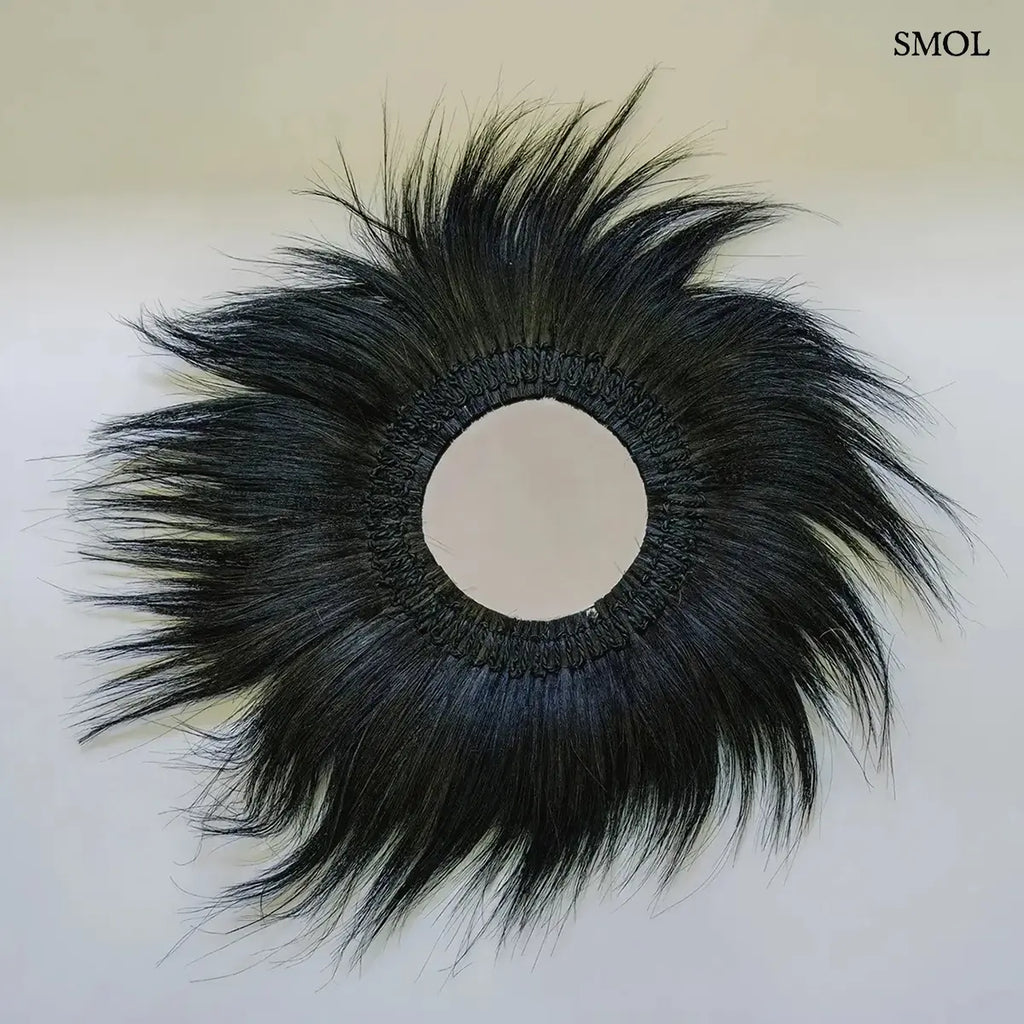 Fekete kerek fonott tükör természetes fű kerettel, M méret, 70 cm átmérő, szürke falon