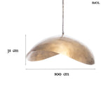 Extra nagy, hullámos függőlámpa sárgaréz/arany színű fémből, egyedi designnal,  méretekkel