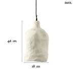 Fehér, papírmasé függőlámpa minimalista, organikus formával méretekkel