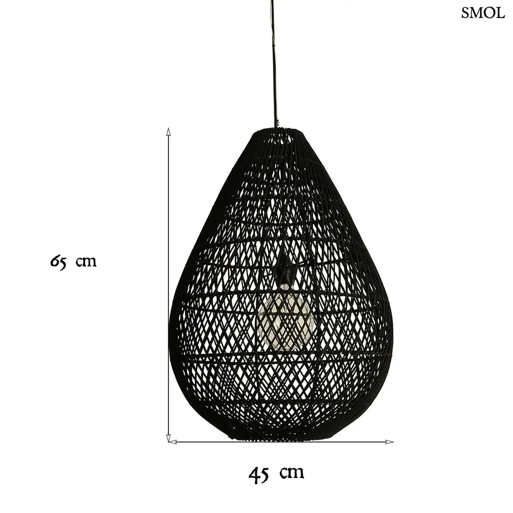 MAZE fekete csepp formájú rattan függőlámpa, méretekkel