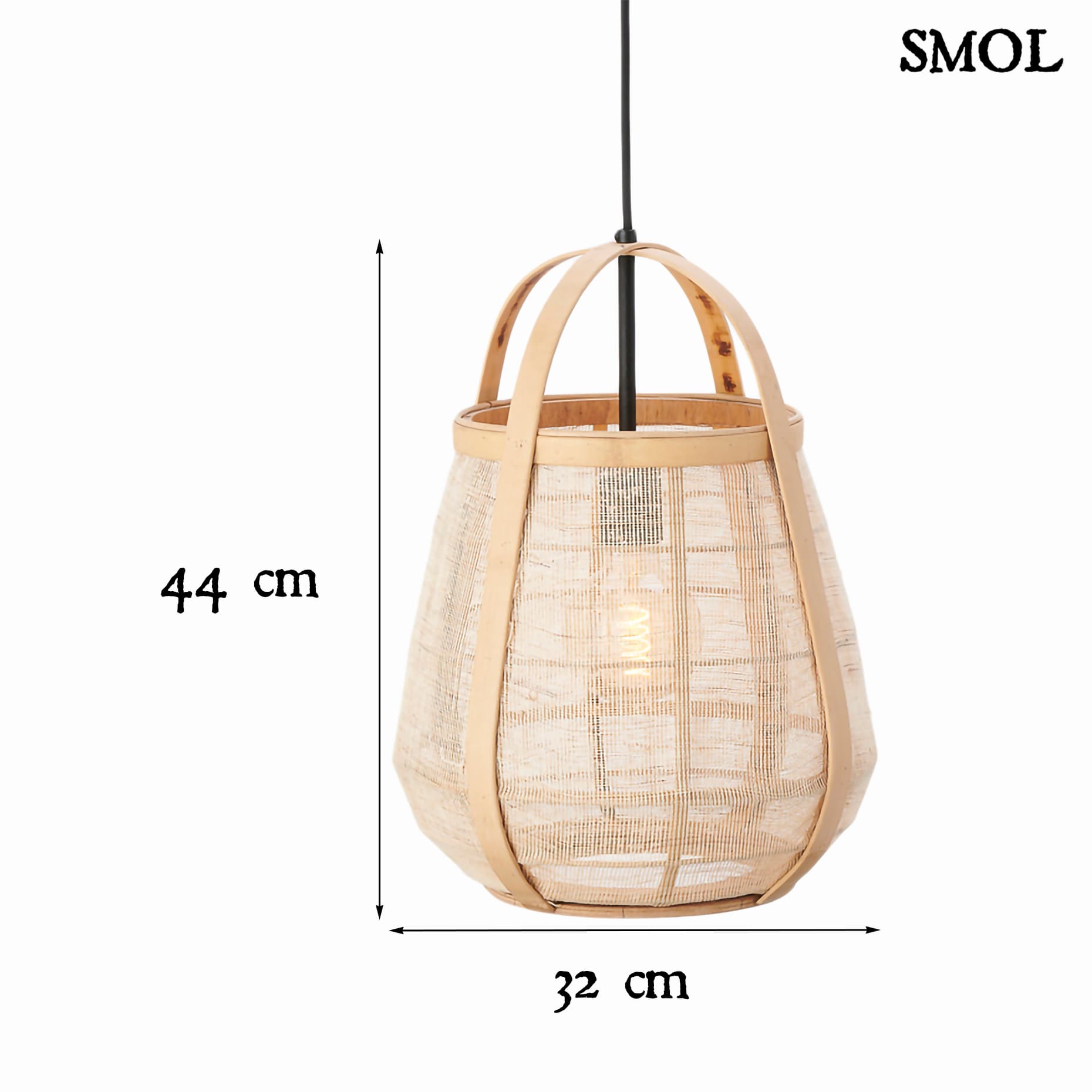 smol.hu - ALUPU, rattan függőlámpa, ⌀32 cm - méretekkel