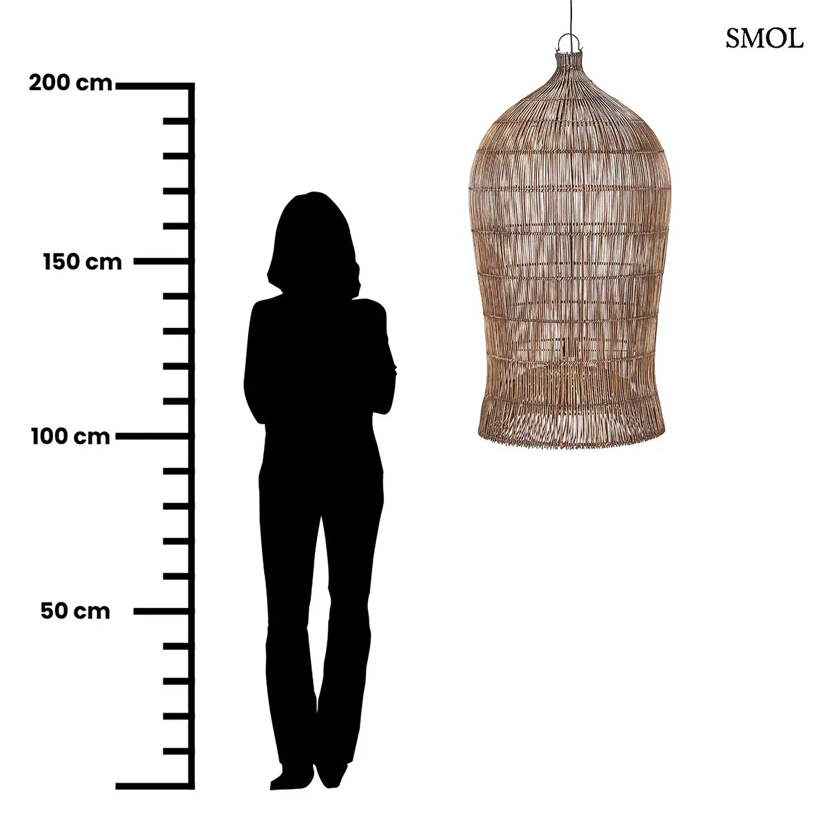 WOVEN BELL sötét dió fonott bambusz függőlámpabúra, méretarányosan