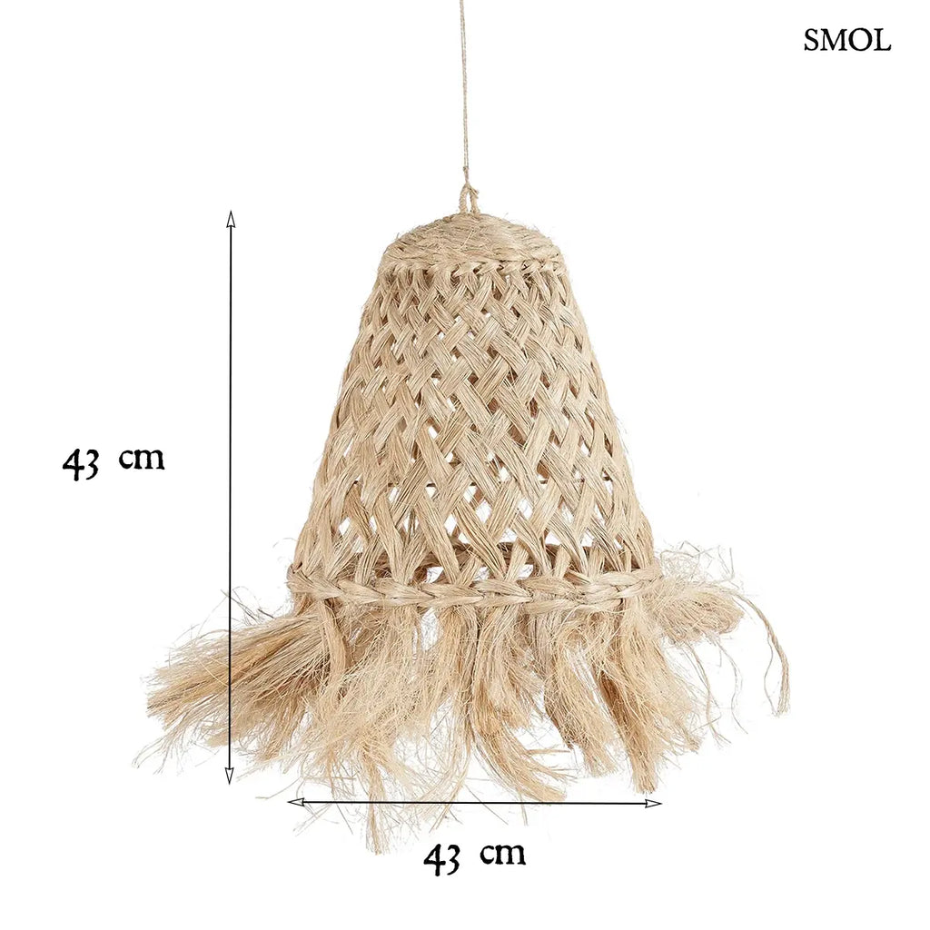 Natúr abaka fű függőlámpabúra medúza formával és rojtos aljjal, S méret, 43 cm,  méretekkel
