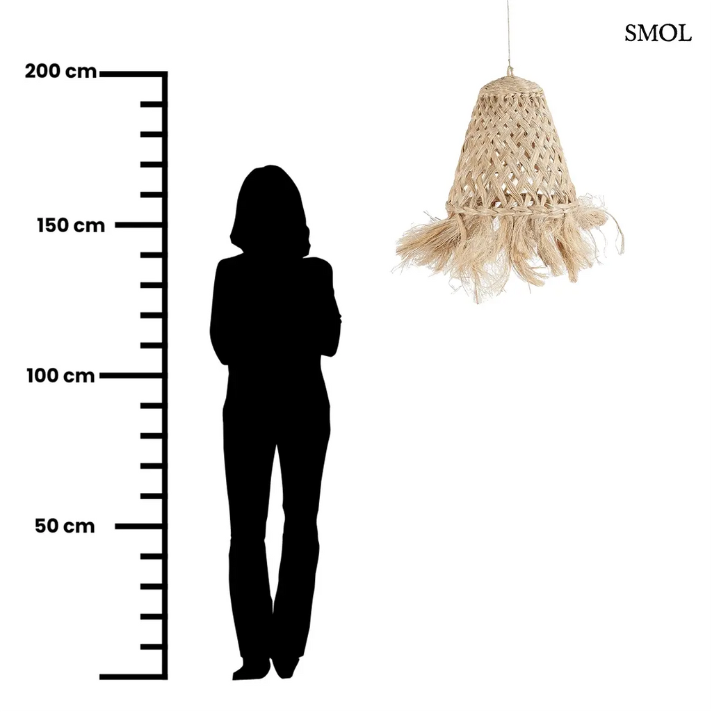 Natúr abaka fű függőlámpabúra medúza formával és rojtos aljjal, S méret, 43 cm, méretarányosan