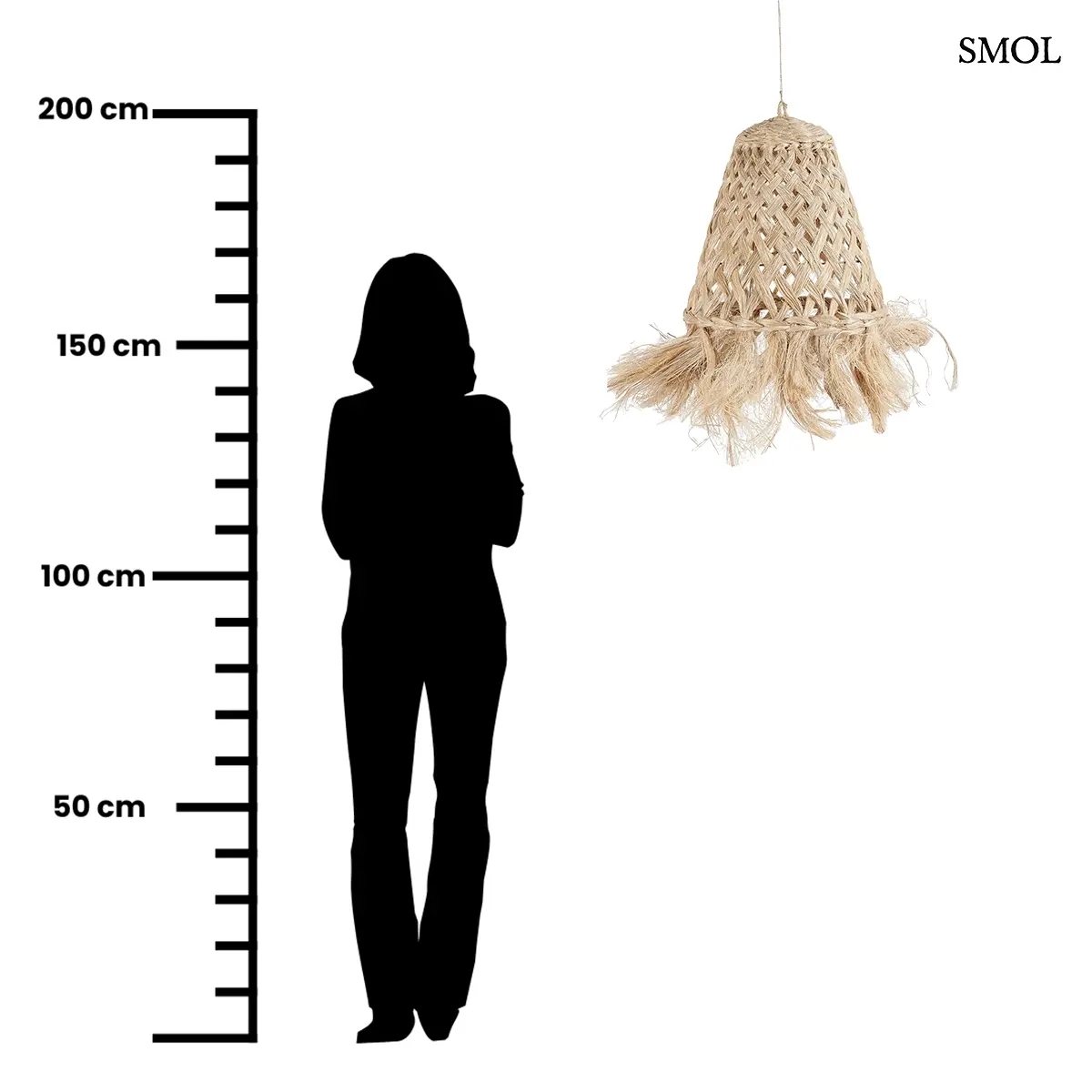 Natúr abaka fű függőlámpabúra medúza formával és rojtos aljjal, S méret, 43 cm, méretarányosan