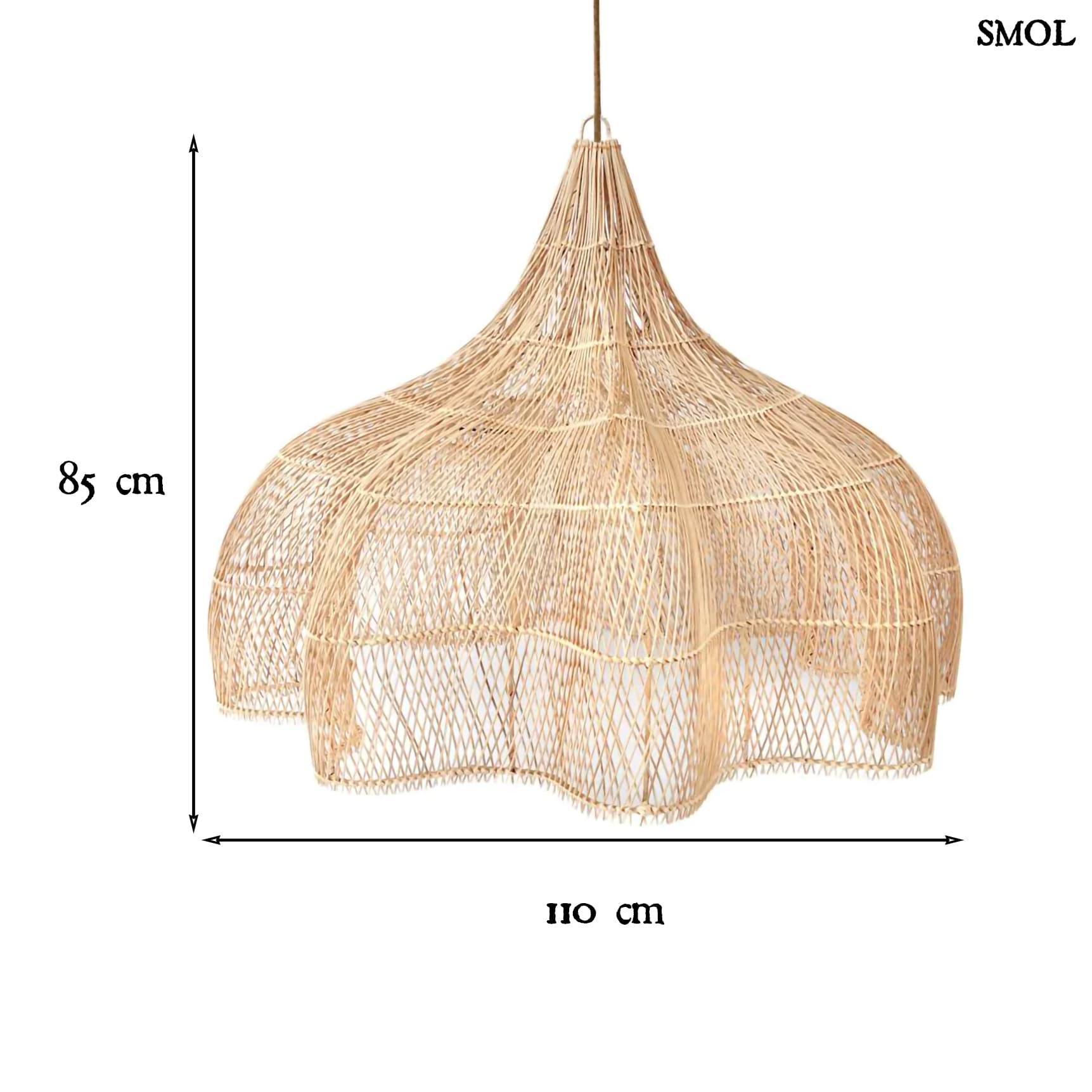 Függőlámpaernyő - extra nagyméretű, natúr rattan, 110 cm | WHIPPED - smol.hu - méretekkel