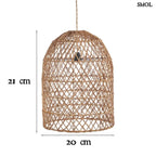 Kézzel fonott, natúr színű banánlevél függőlámpaernyő méretekkel