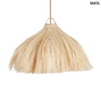 Függőlámpaernyő natúr rami rostból kézzel szőtt, organikus design, fehér háttérrel