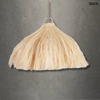 Függőlámpaernyő natúr rami rostból kézzel szőtt, organikus design, szürke háttérrel
