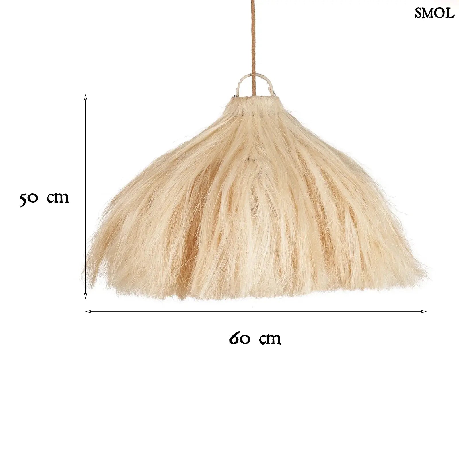Függőlámpaernyő natúr rami rostból kézzel szőtt, organikus design, méretekkel