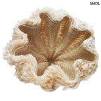 XL Rami függőlámpaernyő natúr kender/növényi rost anyagból, bohém stílusú, szőke, levegős textúrájú, harang alakú lámpabúra alulról