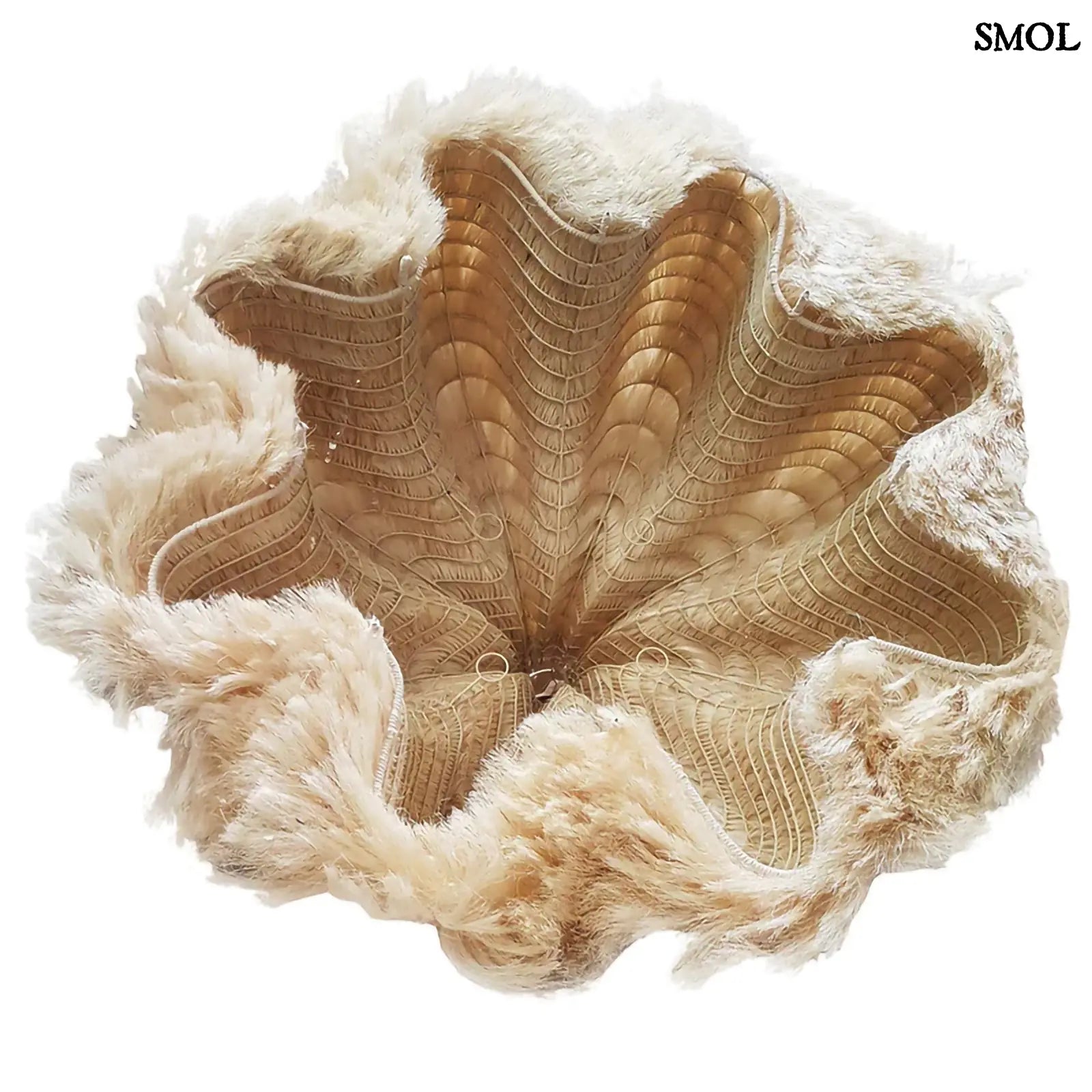 XL Rami függőlámpaernyő natúr kender/növényi rost anyagból, bohém stílusú, szőke, levegős textúrájú, harang alakú lámpabúra alulról