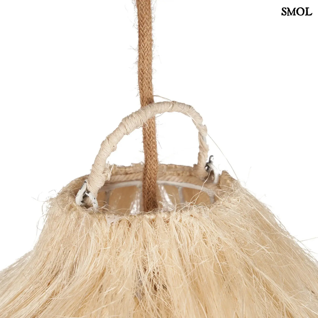 XL Rami függőlámpaernyő natúr kender/növényi rost anyagból, bohém stílusú, szőke, levegős textúrájú, harang alakú lámpabúra akasztóval