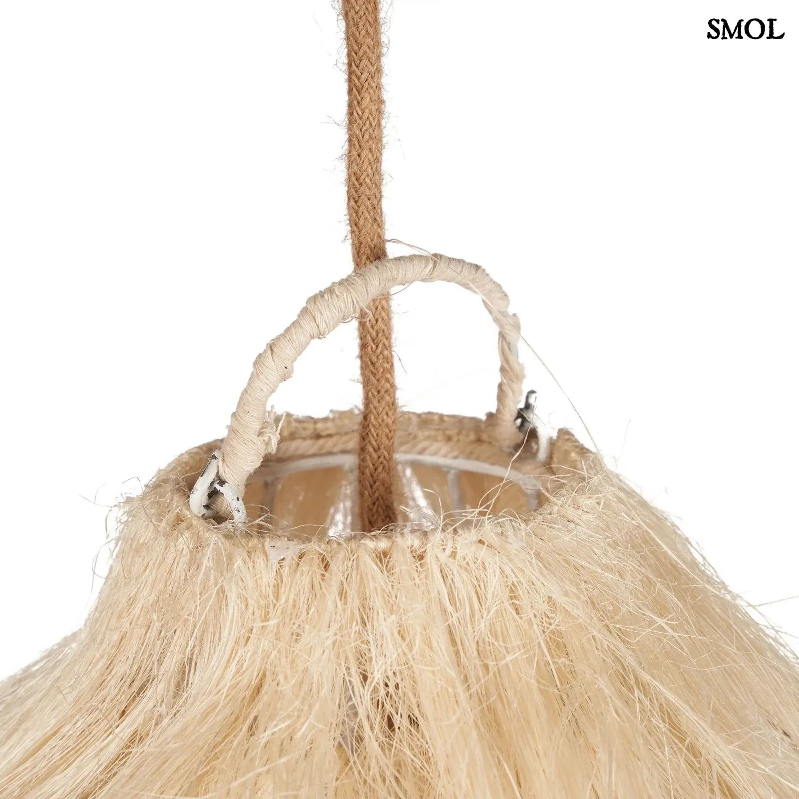 XL Rami függőlámpaernyő natúr kender/növényi rost anyagból, bohém stílusú, szőke, levegős textúrájú, harang alakú lámpabúra akasztóval