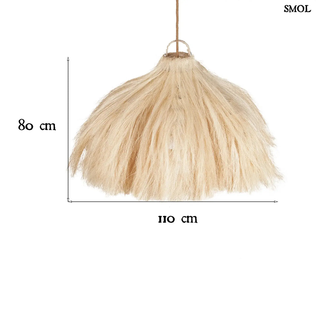 XL Rami függőlámpaernyő natúr kender/növényi rost anyagból, bohém stílusú, szőke, levegős textúrájú, harang alakú lámpabúra méretekkel