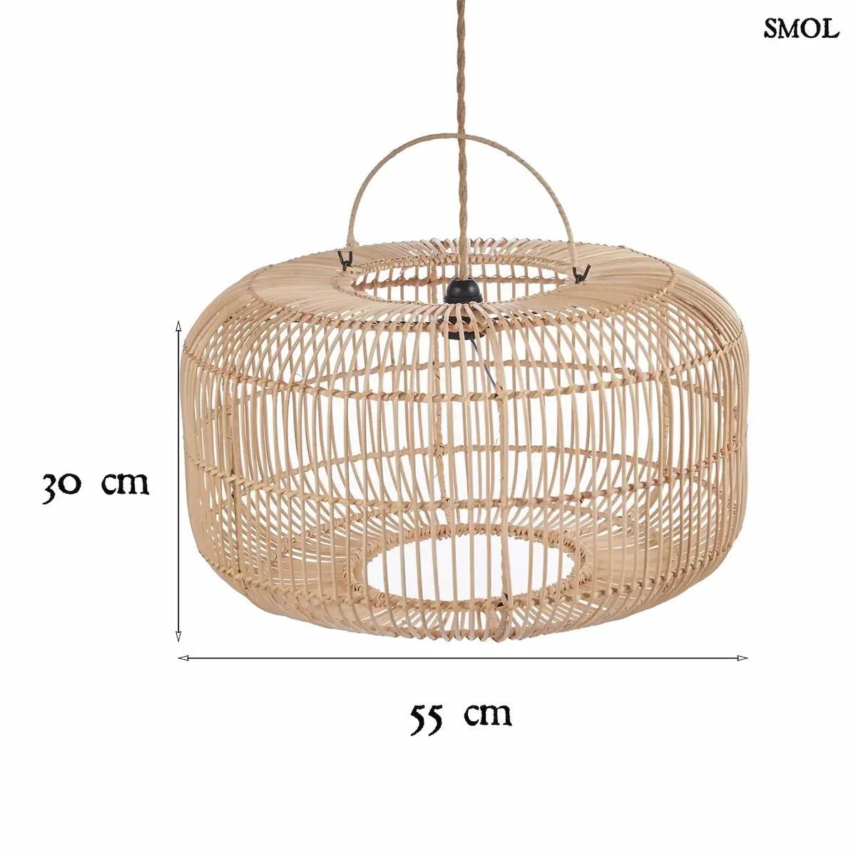 Függőlámpaernyő - rattan, natúr, L | ARUN | SMOL - méretekkel