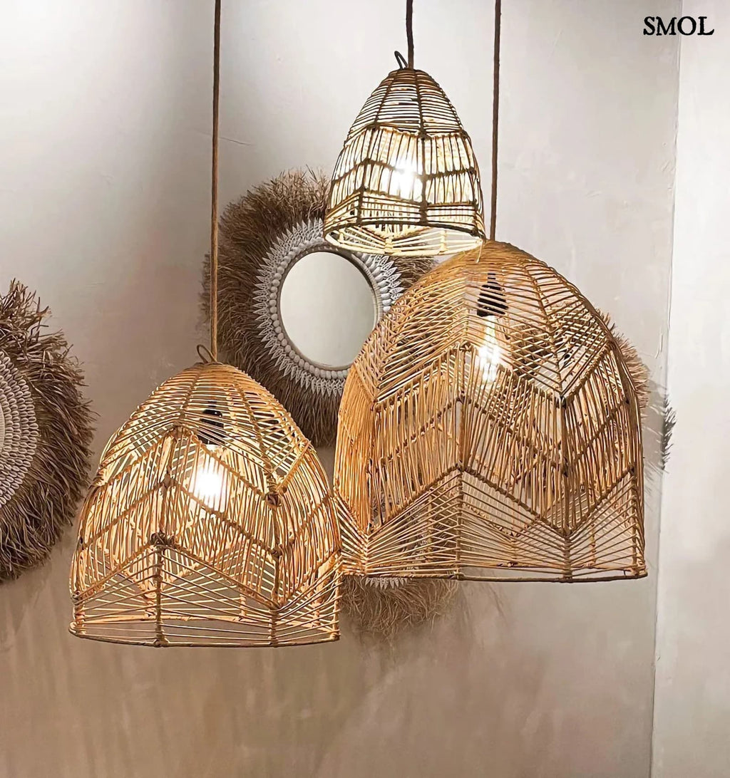 Függőlámpaernyő rattanból - natúr, S | BALA | SMOL - három méretben, fényekkel