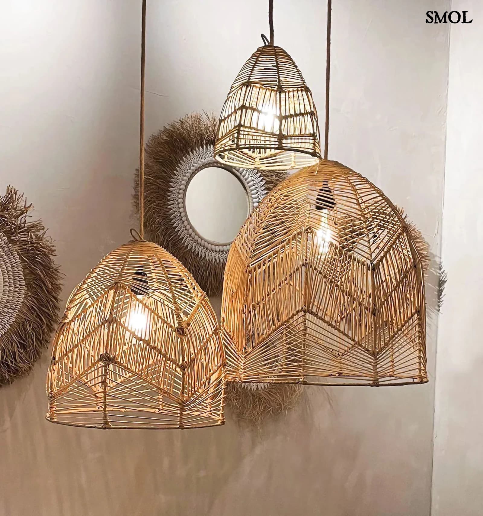 Függőlámpaernyő rattanból - natúr, S | BALA | SMOL - három méretben, fényekkel