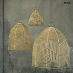 Függőlámpaernyő rattanból - natúr, S | BALA | SMOL - három méretben, szürke háttérrel