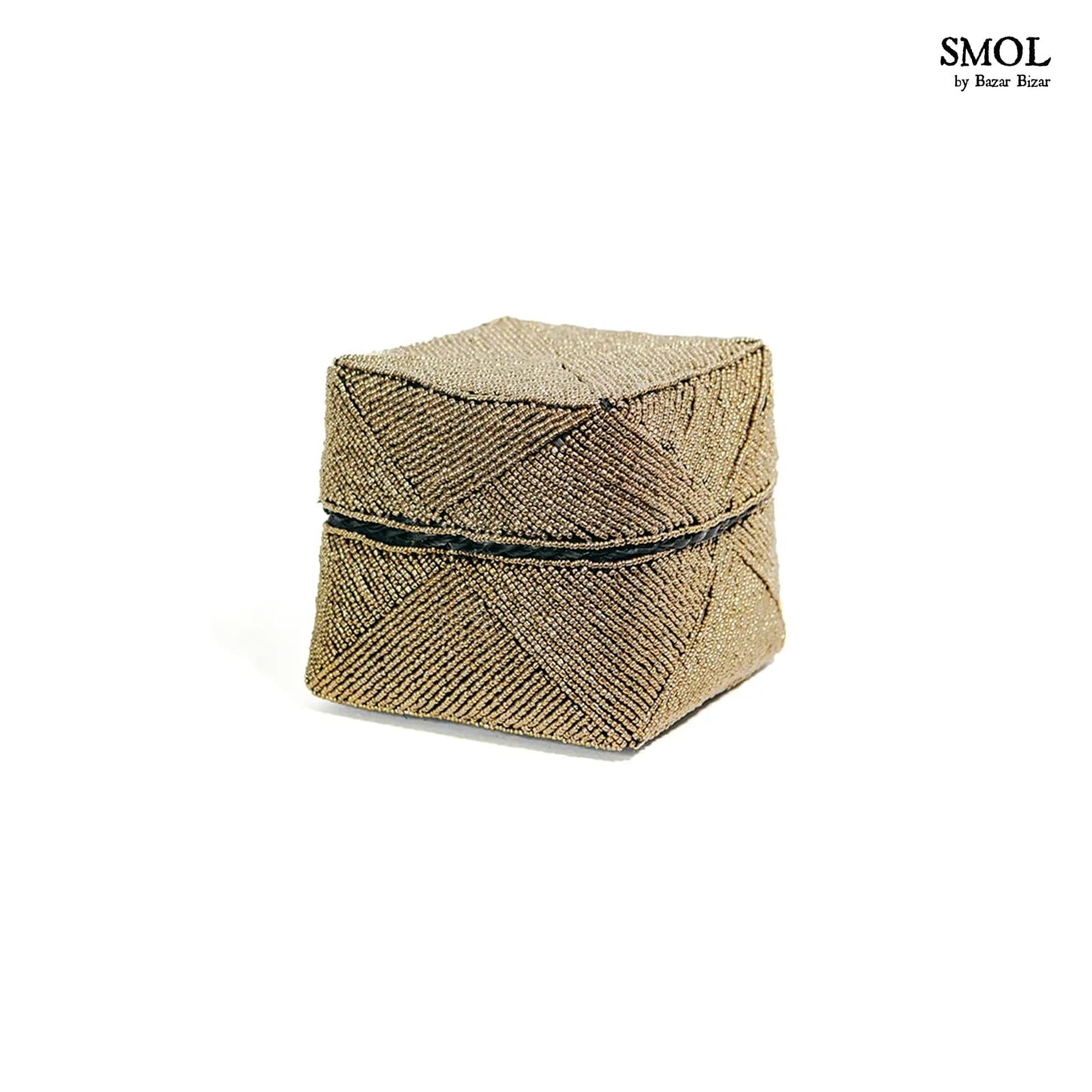 smol.hu -GOODE, 3 db-os, arany gyöngyös, bambuszkosár szett, 15 cm legkisebb kosár