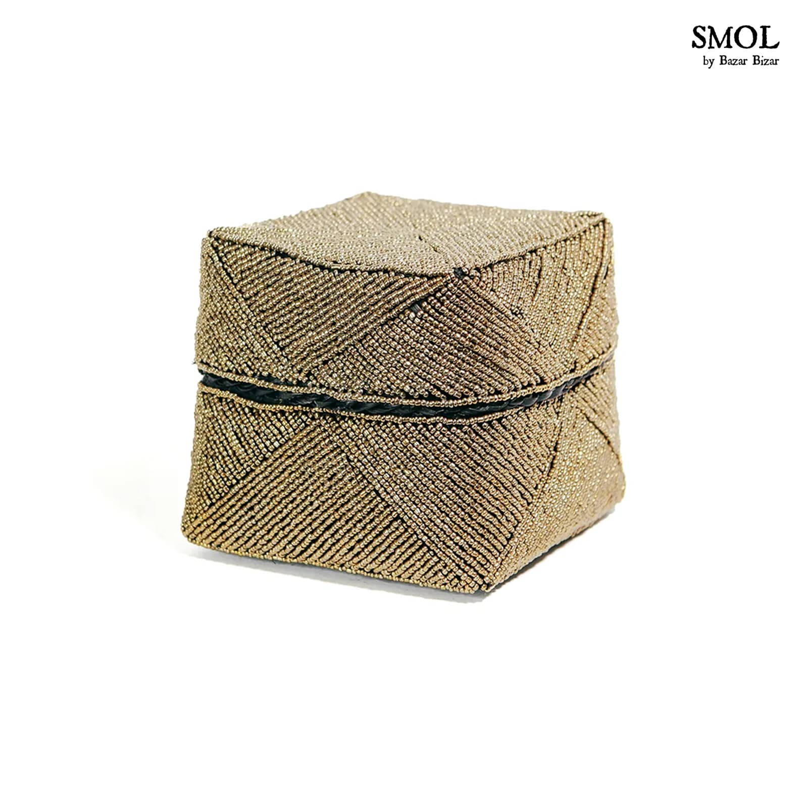 smol.hu -GOODE, 3 db-os, arany gyöngyös, bambuszkosár szett, 15 cm középső méretű kosár